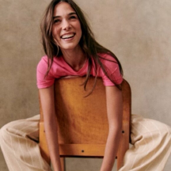 Sezane Bubblegum Pink Conrad Organic Cotton T-Shirt Size Large French Tee Crew L - Picture 3 of 13